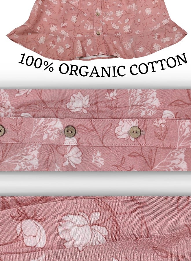 LoryLux Girls Algae Floral Print Skirt – Soft Eco-Friendly Viscose, Stylish Button-Down Ruffle Hem, Elastic Waistband (Pink) - Image 5