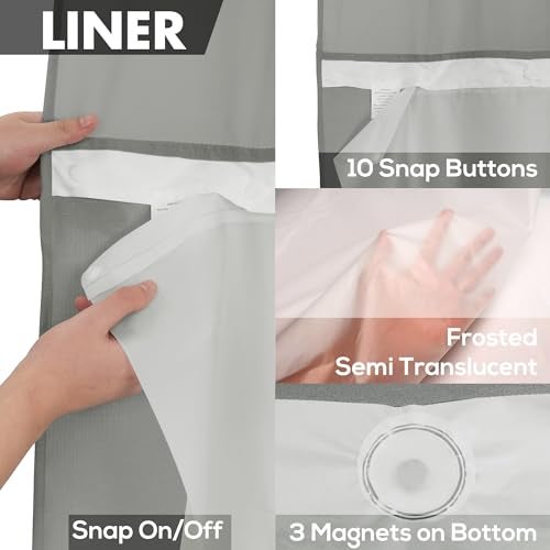 River Dream No Hook Slub Textured Shower Curtain with Waterproof PEVA Liner Set - 71" x 74"(72"), Hotel Style with See Through Top Window, Fabric Curtain & Waterproof Liner for Bathroom, Dark Gray, 71x74 - Image 4
