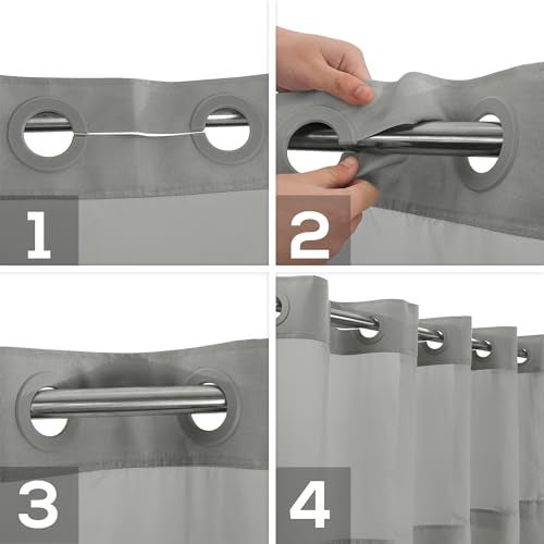 River Dream No Hook Slub Textured Shower Curtain with Waterproof PEVA Liner Set - 71" x 74"(72"), Hotel Style with See Through Top Window, Fabric Curtain & Waterproof Liner for Bathroom, Dark Gray, 71x74 - Image 5