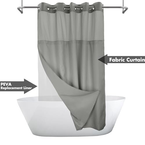 River Dream No Hook Slub Textured Shower Curtain with Waterproof PEVA Liner Set - 71" x 74"(72"), Hotel Style with See Through Top Window, Fabric Curtain & Waterproof Liner for Bathroom, Dark Gray, 71x74 - Image 2