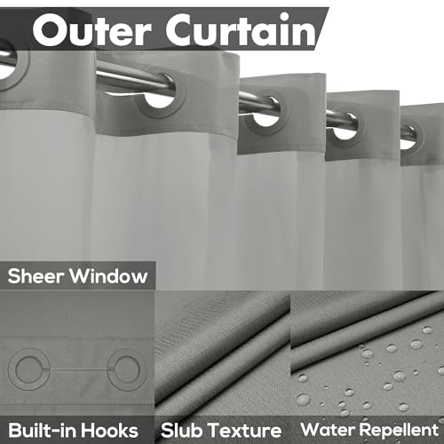 River Dream No Hook Slub Textured Shower Curtain with Waterproof PEVA Liner Set - 71" x 74"(72"), Hotel Style with See Through Top Window, Fabric Curtain & Waterproof Liner for Bathroom, Dark Gray, 71x74 - Image 3