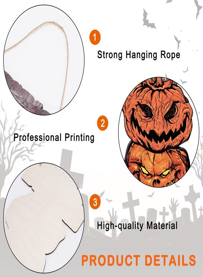 AnyDesign Halloween Front Door Sign Scary Pumpkin Door Sign No Entry Warning Door Hanger Rustic Wood Hanging Sign for Halloween Party Indoor Outdoor Farmhouse Wall Window Decor - Image 3