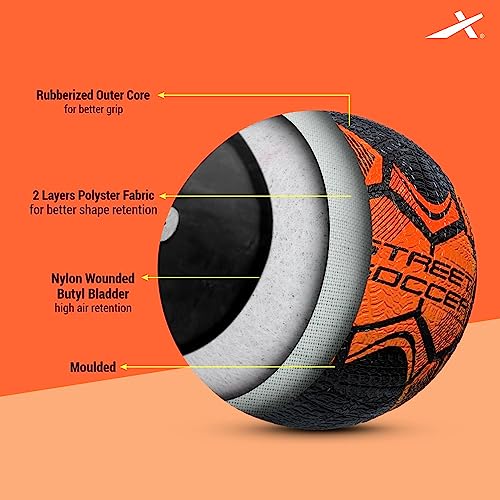 Vector X Street Soccer Football (Orange/Black, Size: 5) Material: Rubber Moulded Football 32 Panel Ball Standard Size 5 - Image 2