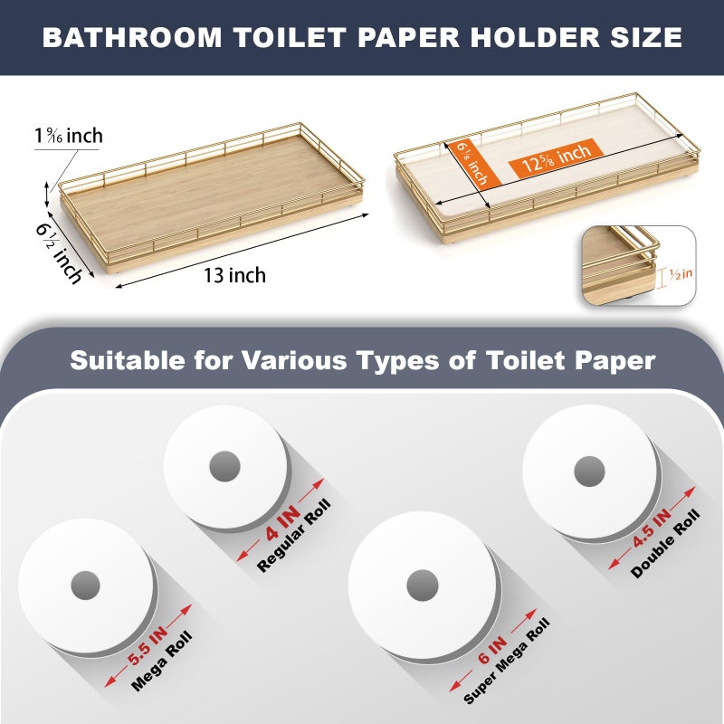 Focusonit Oak Bathroom Toilet Tank Tray, 13" Wood Back of Toilet Paper Storage Tank Topper Basket, Vanity Tray for Perfume Makeup Candle Toiletry Organizer for Kitchen Coffee Table Natural Tray Decor - Image 2