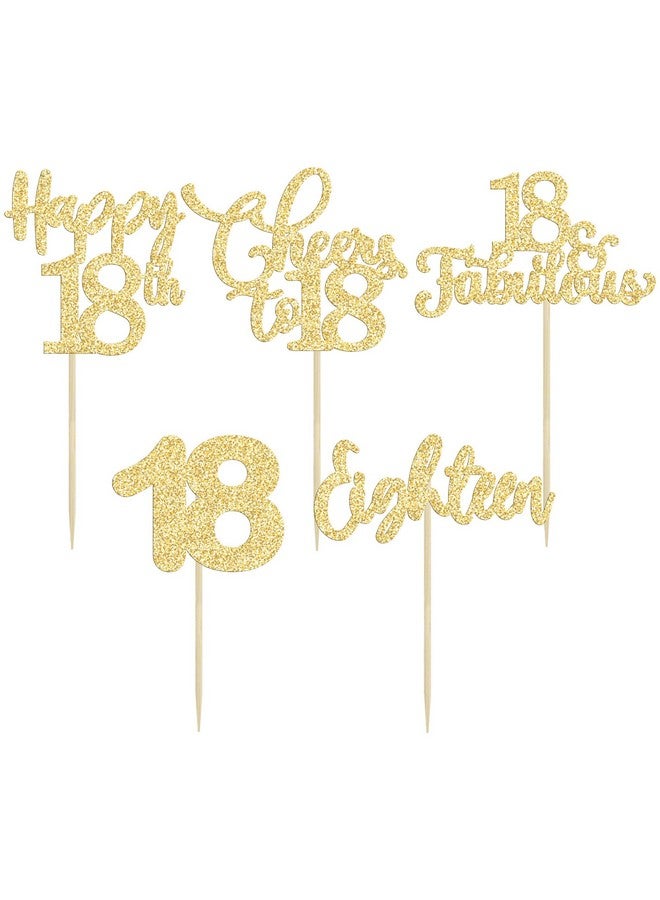 Ephlyn 30 Pack Happy 18th Birthday Cupcake Toppers - Gold Glitter Cheers to 18 Years Old Cupcake Picks for Anniversary Party Cake Decorations - Image 3