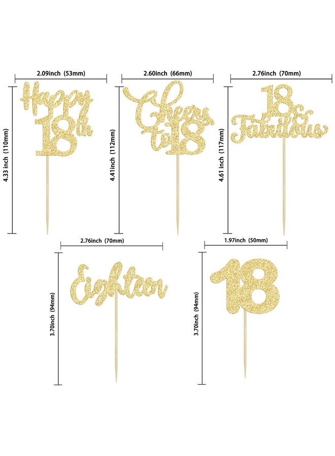Ephlyn 30 Pack Happy 18th Birthday Cupcake Toppers - Gold Glitter Cheers to 18 Years Old Cupcake Picks for Anniversary Party Cake Decorations - Image 2