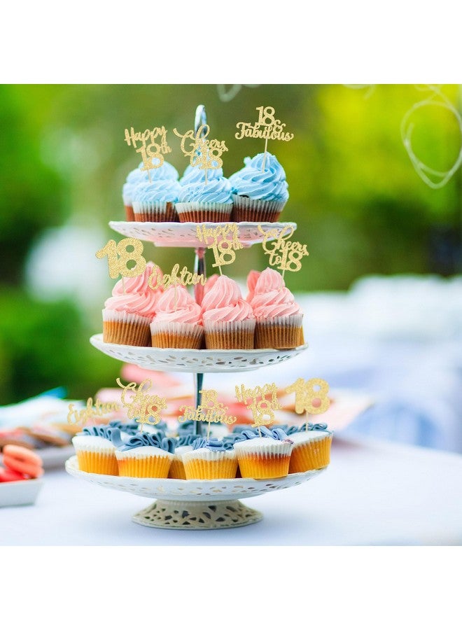 Ephlyn 30 Pack Happy 18th Birthday Cupcake Toppers - Gold Glitter Cheers to 18 Years Old Cupcake Picks for Anniversary Party Cake Decorations - Image 5