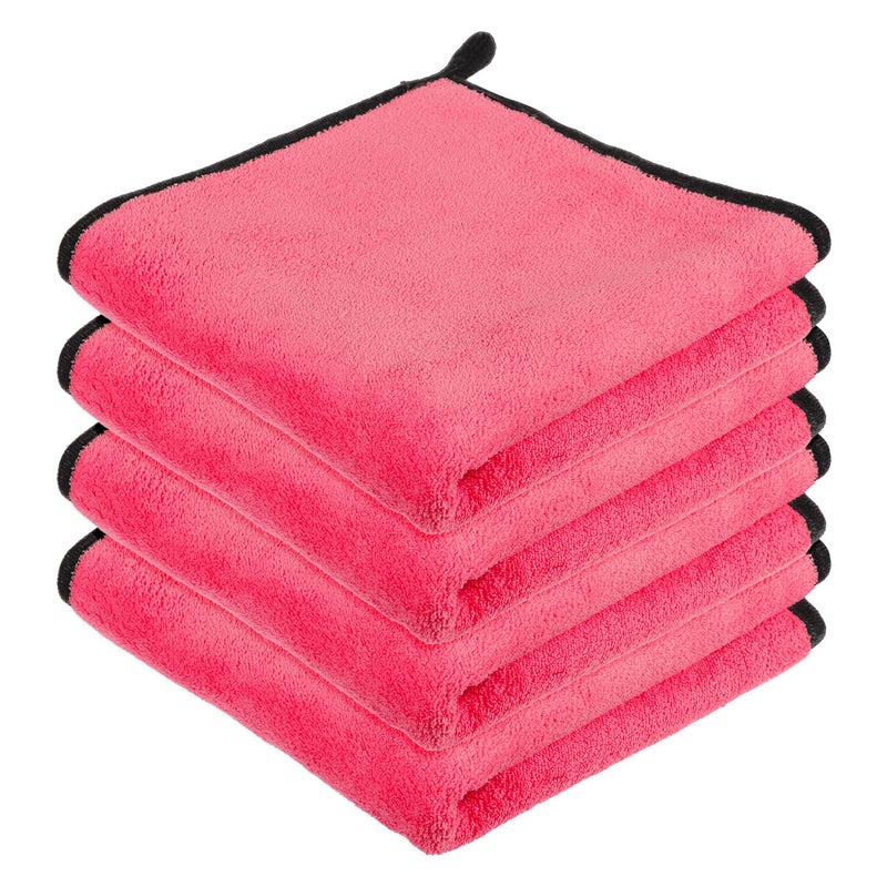 Kuber Industries Cleaning Towel Reusable Cleaning Cloths for Kitchen Duster Towel for Home Cleaning 400 GSM Cleaning Cloth Towel with Hanging Loop 40x40 Pack of 4 Pink - Image 1