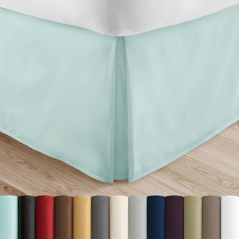 Linen Market تنورة السرير في سوق الكتان - الألياف الدقيقة الناعمة للغاية - مناسبة مع 6 بوصة إسقاط مصمم خصيصًا - انكماش جودة الفندق ومقاومة تلاشي - غطاء سرير كوين - غرفة نوم د؟ كور - (كوين أكوا)  - Image 1