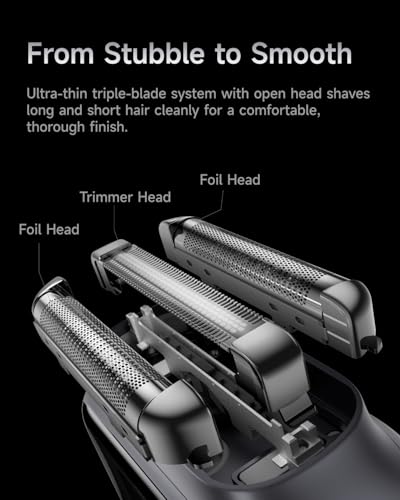 Laifen P3 Pro 3-Blade Electric Shaver, Dual Linear High-Speed Motors 12,000 Cuts/Min, 100-Min Runtime, IPX7 Waterproof, Rechargeable Electric Razor for Men, Travel-Friendly (Space Gray Aluminum Alloy) - Image 3