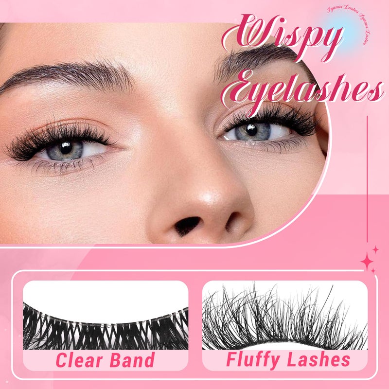 Fyonas Cat Eye Lashes Wispy False Eyelashes 5-14mm Short Fake Lashes Natural Look D Curl Strip Lashes with Clear Band 8 Pairs Soft Fluffy Lashes Pack (CT01) - Image 5