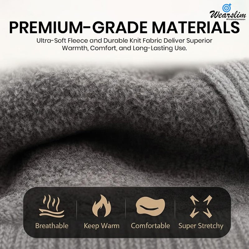 Wearslim قبعات صوف دافئة ®، قبعة رأس مع دافئ للرقبة مجموعة قبعات شتوية وشالات للرجال والنساء - Image 3