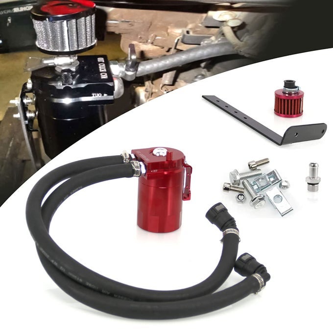 Oil Catch Can Kit Oil Separator Reservoir Tank Engine Polish Baffled Compatible With 20112019 Ford F150 27Eb 35Eb 50 Passenger Side With Breather Filter Red 400Ml