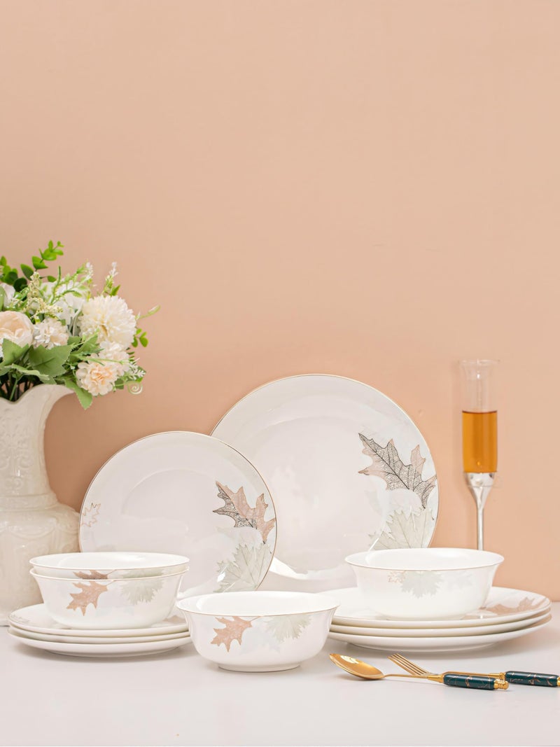 FHGNYSM Artistic Bone China Dinnerware Set with Gold Trim, Crafted with Traditional Chinese Artistry, Glazed Inner Patterns, Service for 4 – Maple Leaf Collection - Image 1