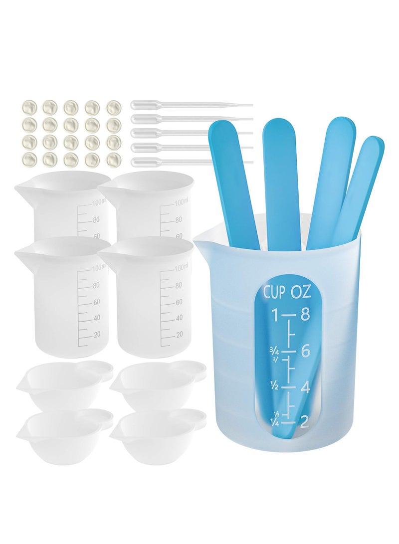 KASTWAVE Silicone Measuring Cups, 250 and 100 ml Resin Mixing Cups Stirring Sticks Pipettes for Epoxy Mixing, Molds, Jewelry Making, Waxing, DIY Crafting Tools with Easy to Clean Finger Grips - Image 1