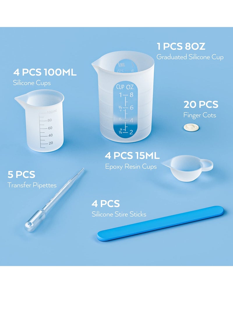 KASTWAVE Silicone Measuring Cups, 250 and 100 ml Resin Mixing Cups Stirring Sticks Pipettes for Epoxy Mixing, Molds, Jewelry Making, Waxing, DIY Crafting Tools with Easy to Clean Finger Grips - Image 2