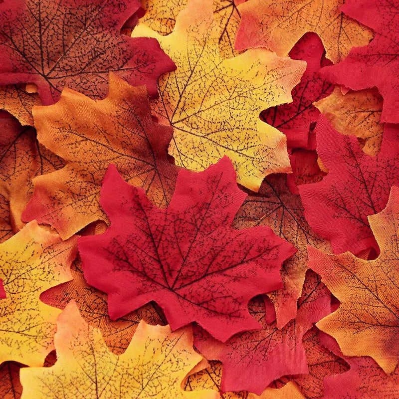 Moon Boat 1100PCS Fall Artificial Maple Leaves Thanksgiving Autumn Leaf Wedding Party Table DecorMulticolored