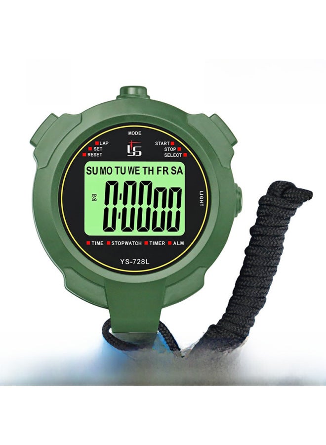 Outdoor Sports Stopwatch Timer Watch Waterproof Multifunctional Digital Timer Stopwatch For Running Cycling Swimming-Display Accuracy:YS-728L Green - Image 1