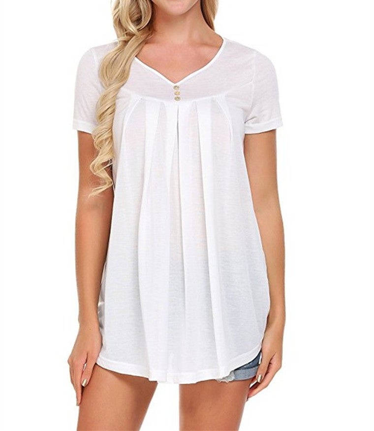 2022 Cross-border European and American foreign trade hot women's clothing wish AliExpress's new V-neck short-sleeved loose T-shirt black XL - Image 5
