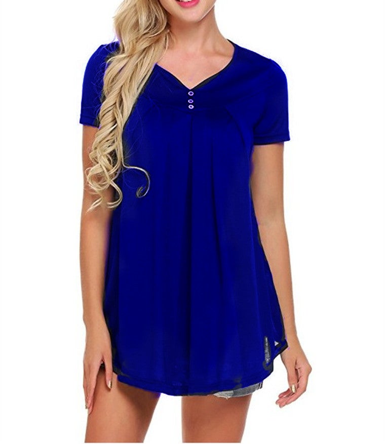 2022 Cross-border European and American foreign trade hot women's clothing wish AliExpress's new V-neck short-sleeved loose T-shirt black XL - Image 3