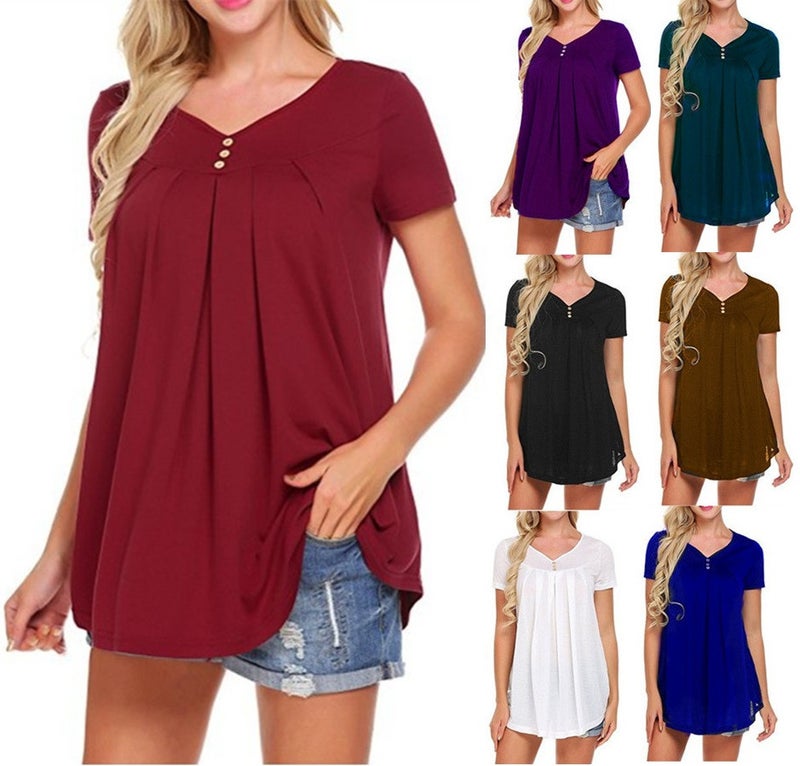 2022 Cross-border European and American foreign trade hot women's clothing wish AliExpress's new V-neck short-sleeved loose T-shirt black XL - Image 2