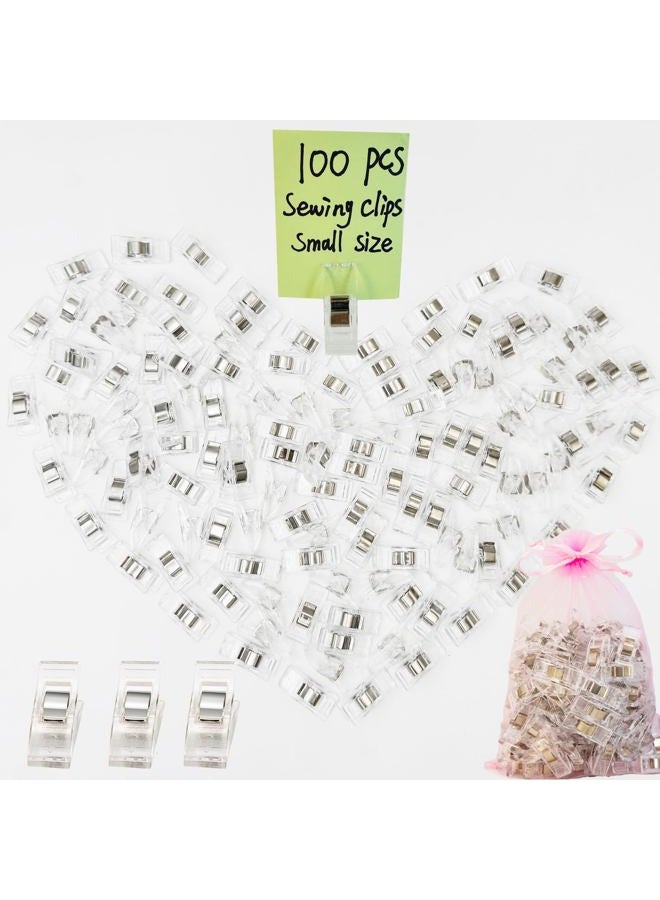 HCwelli Sewing Clips Quilting Clips Assorted Colors Quilt Clips Multipurpose Fabric Clips for Sewing Supplies, Quilting Accessories Crafting Tools, Photo Clips, Clothespins Clip (100 Small Clips-Clear Color) - Image 1