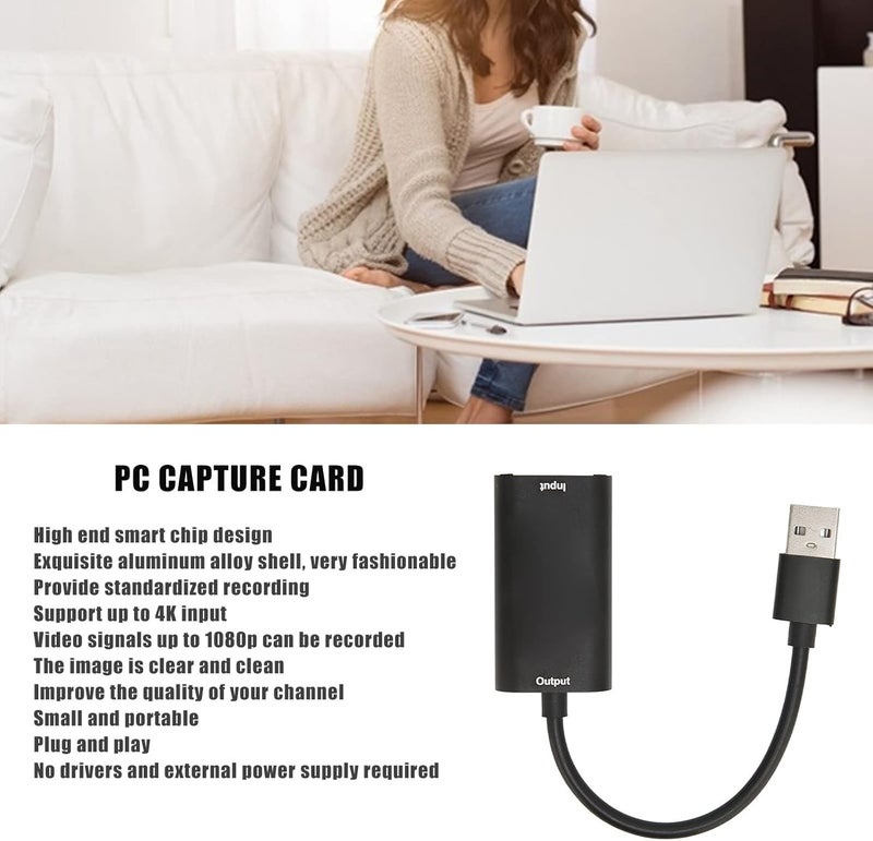 بطاقة التقاط الفيديو 4K 1080P، بطاقة تسجيل واجهة الوسائط المتعددة عالية الدقة، جهاز التقاط USB قابل للتوصيل والتشغيل للبث المباشر للألعاب، متوافق مع أنظمة OS X وLinux وAndroid (USB) - Image 5