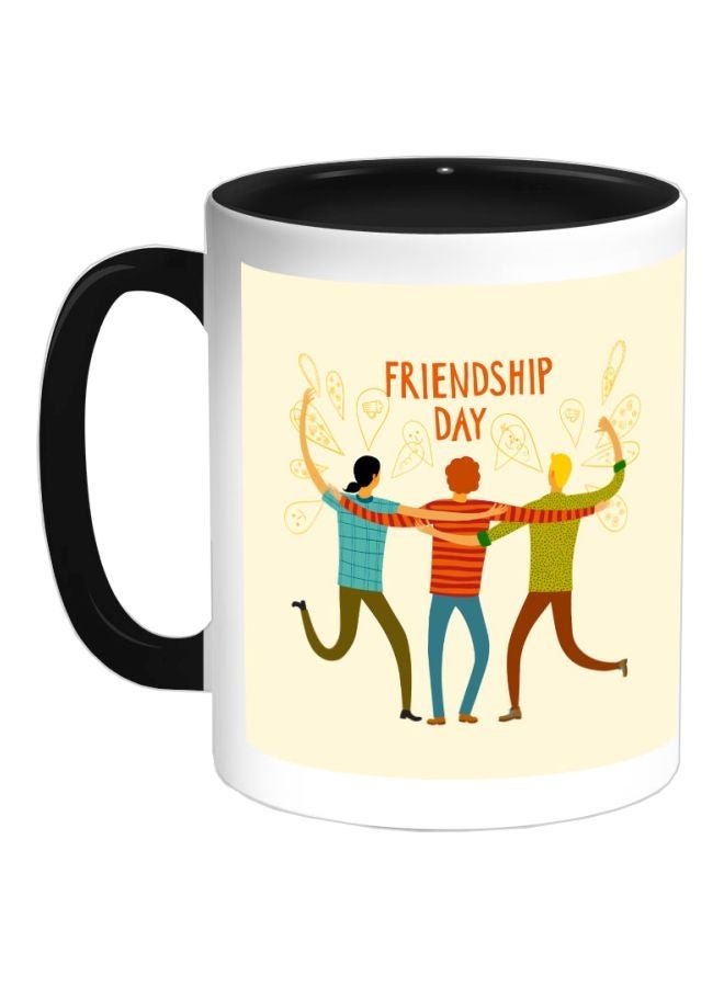 RYN Happy Friendship Day Printed Coffee Mug Black/Beige/Red 325ml
