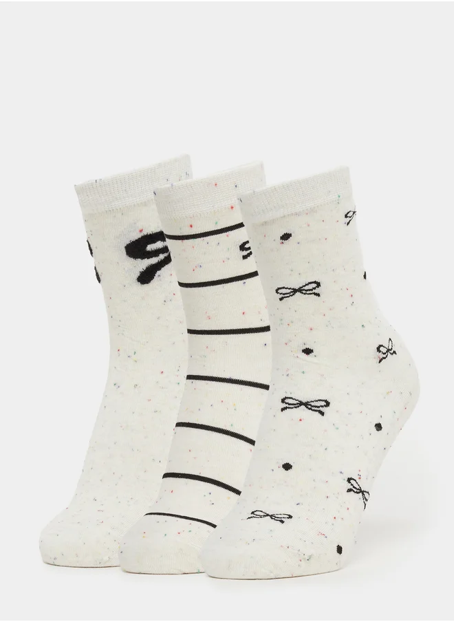ستايلي Pack of 3 - Bow Knot Detail Calf Length Socks