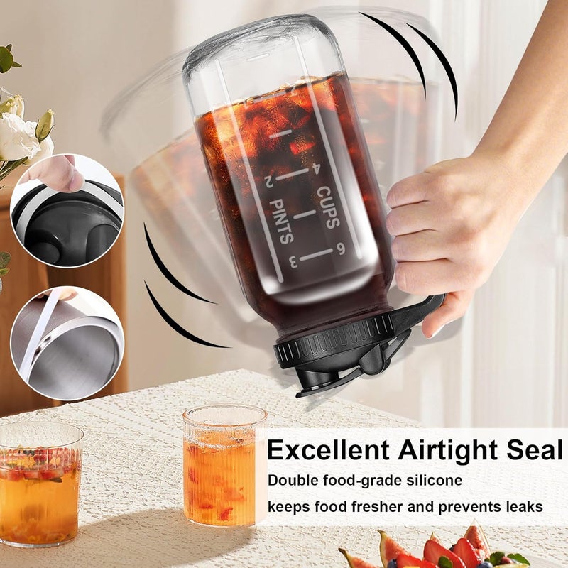 DIBOLASC 2Pack Glass Pitcher - 64 OZ Mason Jar Glass Jug Breast milk Containers, Wide Mouth，Airtight & Leakproof Pitcher with Pour Spout Lids for Water, Juice, Milk, Tea, Iced Coffee - Image 5