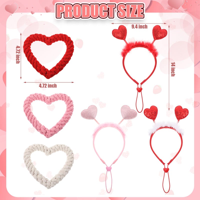 SilTriangle 9 Pcs Valentine's Day Dog Outfit Pet Costume Set Include Heart Headbands, Tutu Skirts & Cotton Rope Heart Shape Toys, Red/White/Pink, 3 Styles - Image 2