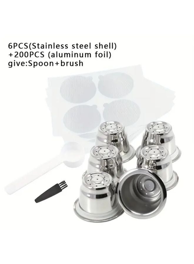 6 Stainless Steel Coffee Filter Cups with 200 Aluminum Foil Sealing Films - Image 1