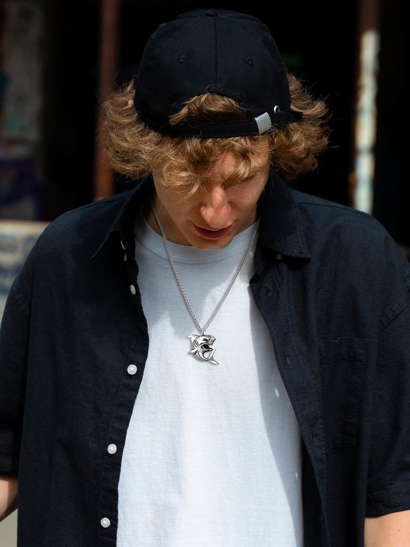 U7 Punk Shark Pendant Animal Jewelry with Stainless Steel Chain 22 Inch - Image 2