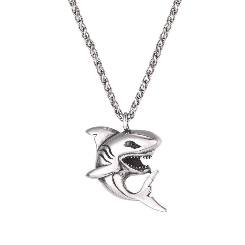 U7 Punk Shark Pendant Animal Jewelry with Stainless Steel Chain 22 Inch - Image 1
