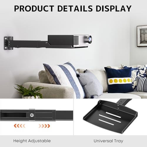 PUTORSEN Adjustable Projector Ceiling Mount,Universal Projector Shelf for Ceiling and Wall, Holds up to 22lbs，No Hole Installation, Hidden Cable Routing, Black（S） - Image 4