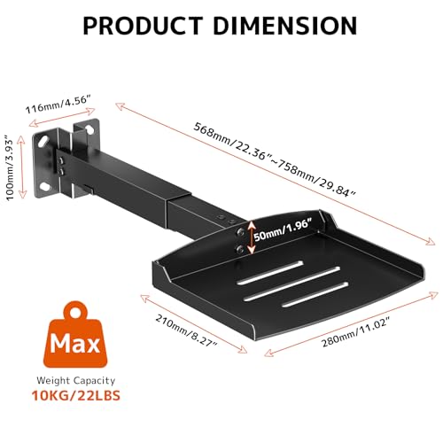 PUTORSEN Adjustable Projector Ceiling Mount,Universal Projector Shelf for Ceiling and Wall, Holds up to 22lbs，No Hole Installation, Hidden Cable Routing, Black（S） - Image 3