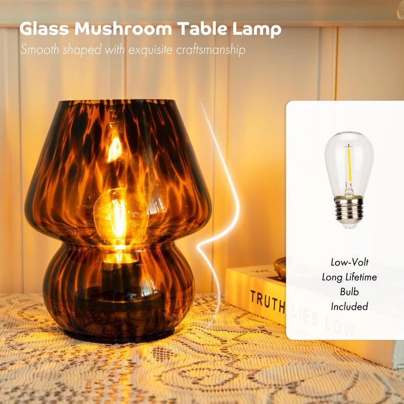 ULAROOM Battery Operated Mushroom Lamp - Vintage Small Table Lamp with Timer, Cordless Bedside Nightstand Lamp, Glass Battery Powered Lamp for Bedroom Kitchen Living Room Shelf Decor Aesthetic Amber - Image 5