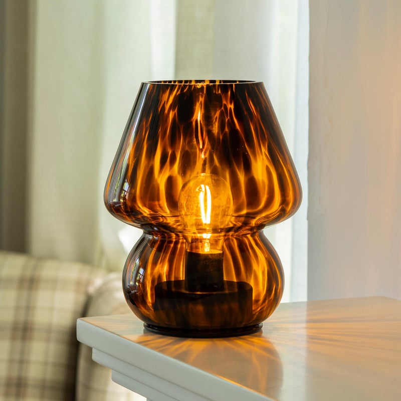 ULAROOM Battery Operated Mushroom Lamp - Vintage Small Table Lamp with Timer, Cordless Bedside Nightstand Lamp, Glass Battery Powered Lamp for Bedroom Kitchen Living Room Shelf Decor Aesthetic Amber - Image 1