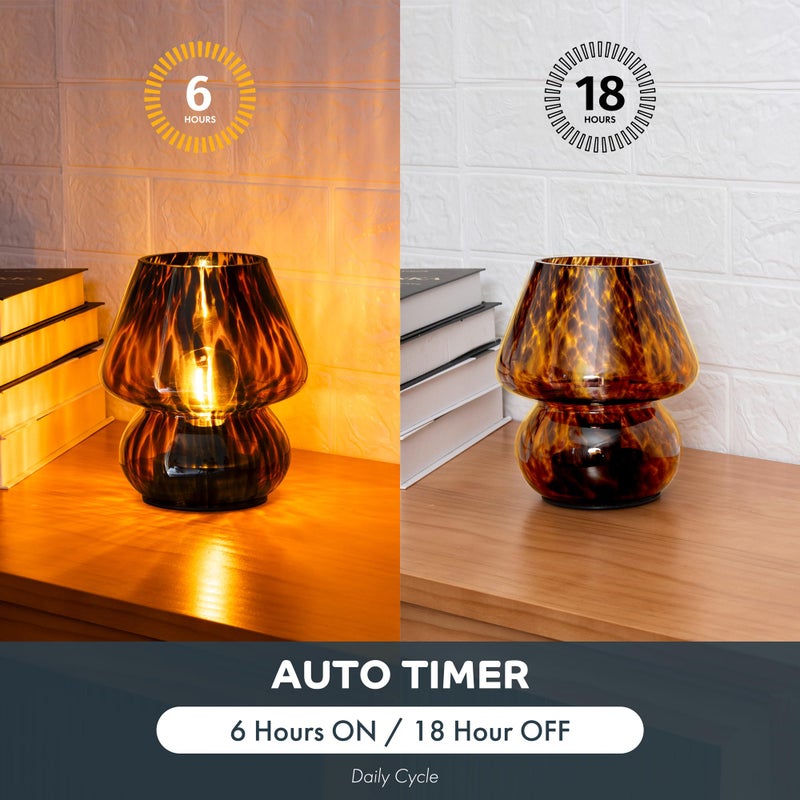 ULAROOM Battery Operated Mushroom Lamp - Vintage Small Table Lamp with Timer, Cordless Bedside Nightstand Lamp, Glass Battery Powered Lamp for Bedroom Kitchen Living Room Shelf Decor Aesthetic Amber - Image 4