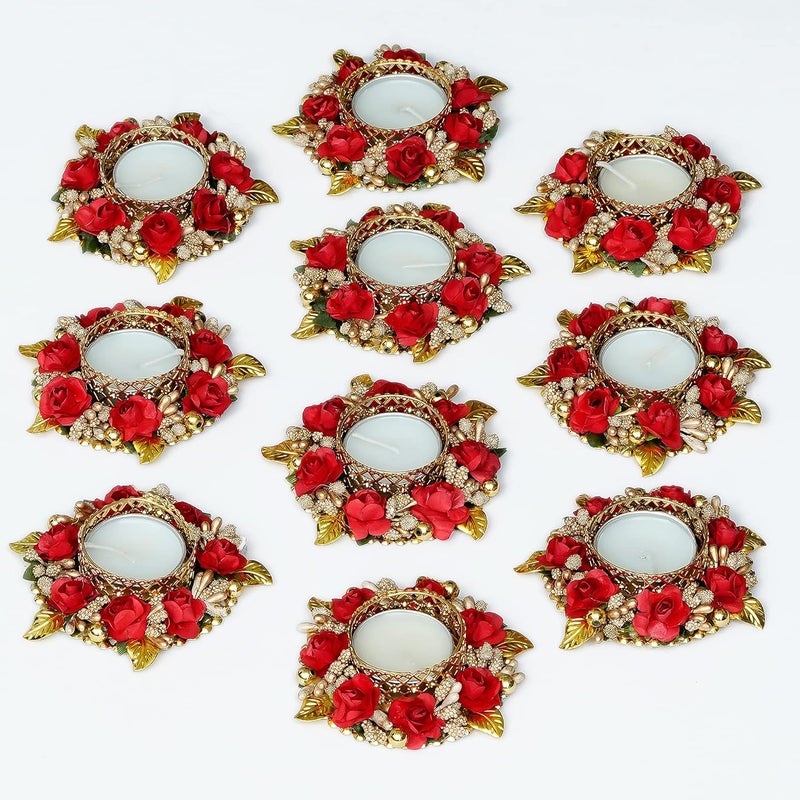 Sanvatsar Home Decorative Diya Set Corporate GiftPlastic Table Diya Diwali Gift DiyaDeepak Candles New Year Gift Christmas Gifts Home Decoration Light Diya Set of 10 Red Color