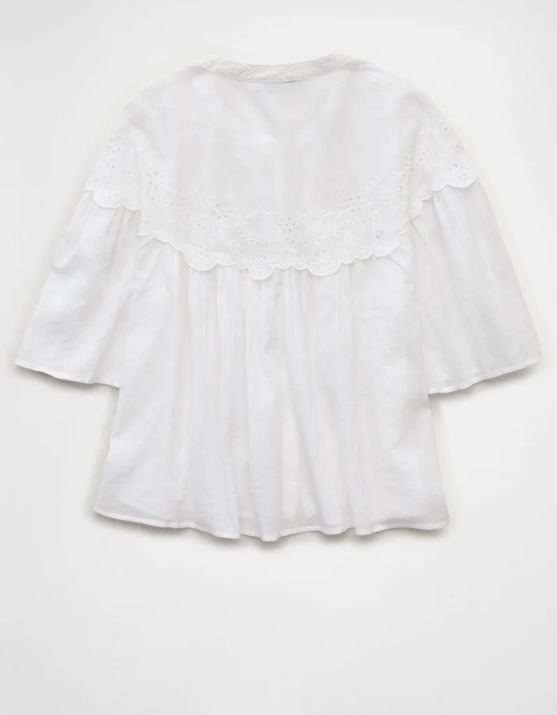 American Eagle  AE Embroidered Button-Up Blouse for Women | Best Price UAE