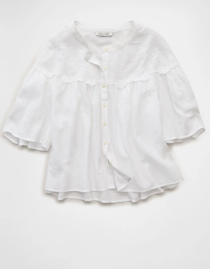 American Eagle  AE Embroidered Button-Up Blouse for Women | Best Price UAE