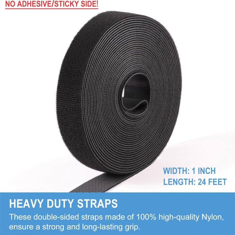 QTBLY 1in x 24ft | Hook and Loop Straps Heavy Duty | Double Sided Self-Gripping Strips | Reusable Multi-Purpose Wrap Roll for Home, Office, Data Center, and More - Image 2