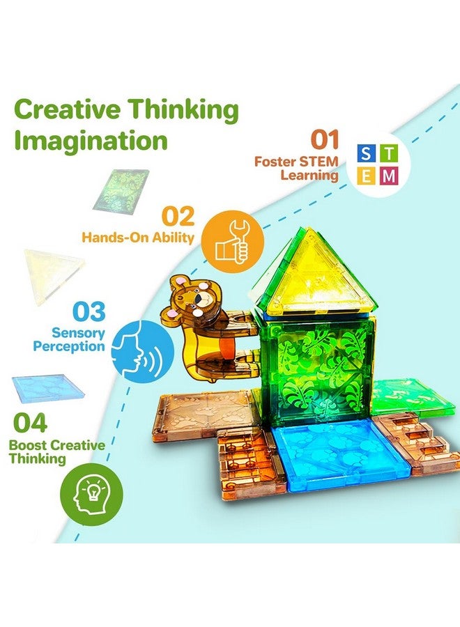 ويمبلي مجموعة بناء مغناطيسية من ويمبلي، مجموعة بناء سفاري الغابة، أنشطة تعليمية للأطفال الصغار، مكعبات بناء مغناطيسية تعليمية بموضوع الغابة، للأطفال من سن 3 سنوات فما فوق، مغامرة الغابة - 16 قطعة - Image 2
