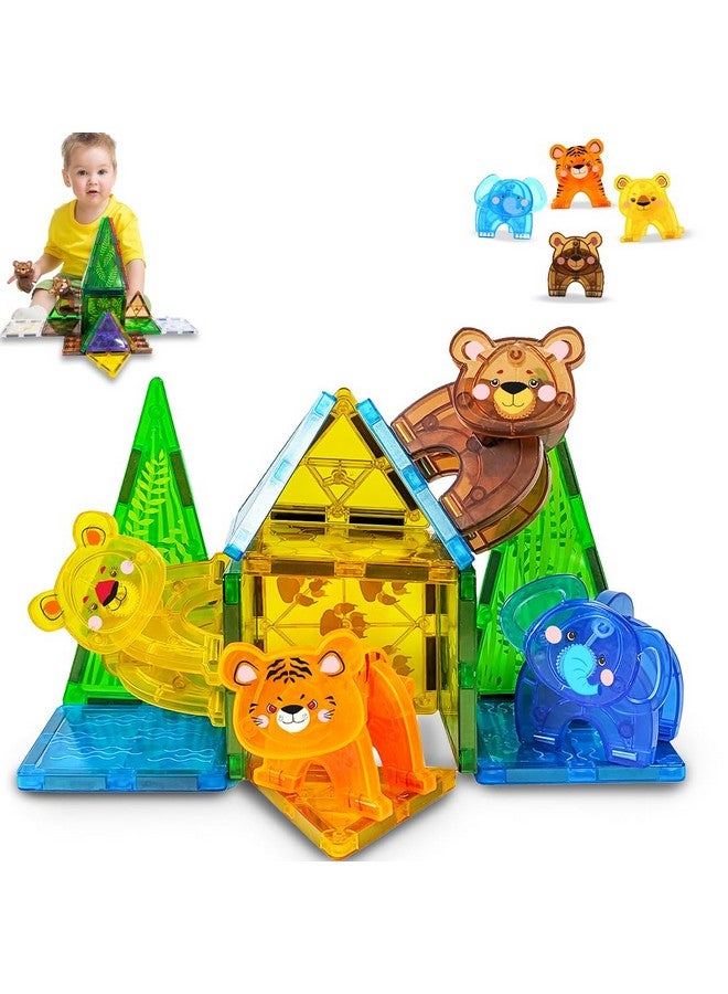 ويمبلي مجموعة بناء مغناطيسية من ويمبلي، مجموعة بناء سفاري الغابة، أنشطة تعليمية للأطفال الصغار، مكعبات بناء مغناطيسية تعليمية بموضوع الغابة، للأطفال من سن 3 سنوات فما فوق، مغامرة الغابة - 16 قطعة - Image 1