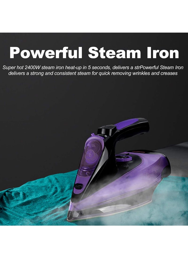 Generic - Cordless Iron,Steam Iron 2400W,Lightweight Portable Steam-Dry Iron for Clothes,Non-Stick Soleplate Home Steam Iron,Anti-drip Iron,Steam Control System,360mL Water Tank(UK Plug) Purple - Image 1