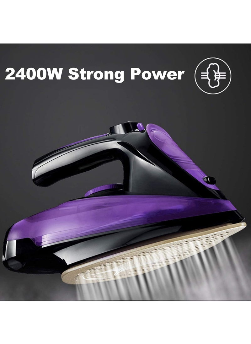 Generic - Cordless Iron,Steam Iron 2400W,Lightweight Portable Steam-Dry Iron for Clothes,Non-Stick Soleplate Home Steam Iron,Anti-drip Iron,Steam Control System,360mL Water Tank(UK Plug) Purple - Image 1
