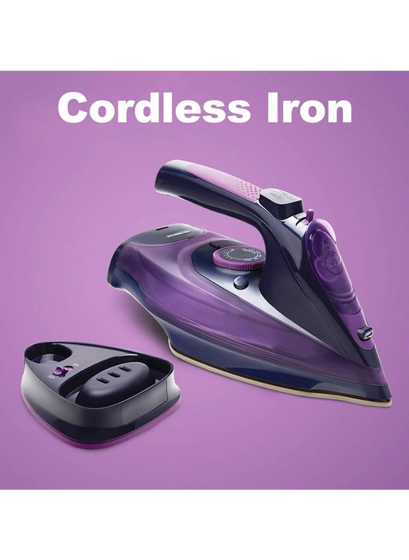 Generic - Cordless Iron,Steam Iron 2400W,Lightweight Portable Steam-Dry Iron for Clothes,Non-Stick Soleplate Home Steam Iron,Anti-drip Iron,Steam Control System,360mL Water Tank(UK Plug) Purple - Image 1
