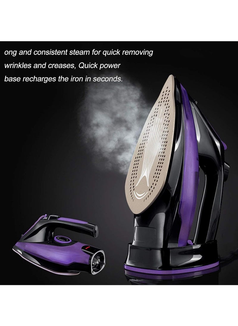 Generic - Cordless Iron,Steam Iron 2400W,Lightweight Portable Steam-Dry Iron for Clothes,Non-Stick Soleplate Home Steam Iron,Anti-drip Iron,Steam Control System,360mL Water Tank(UK Plug) Purple - Image 1
