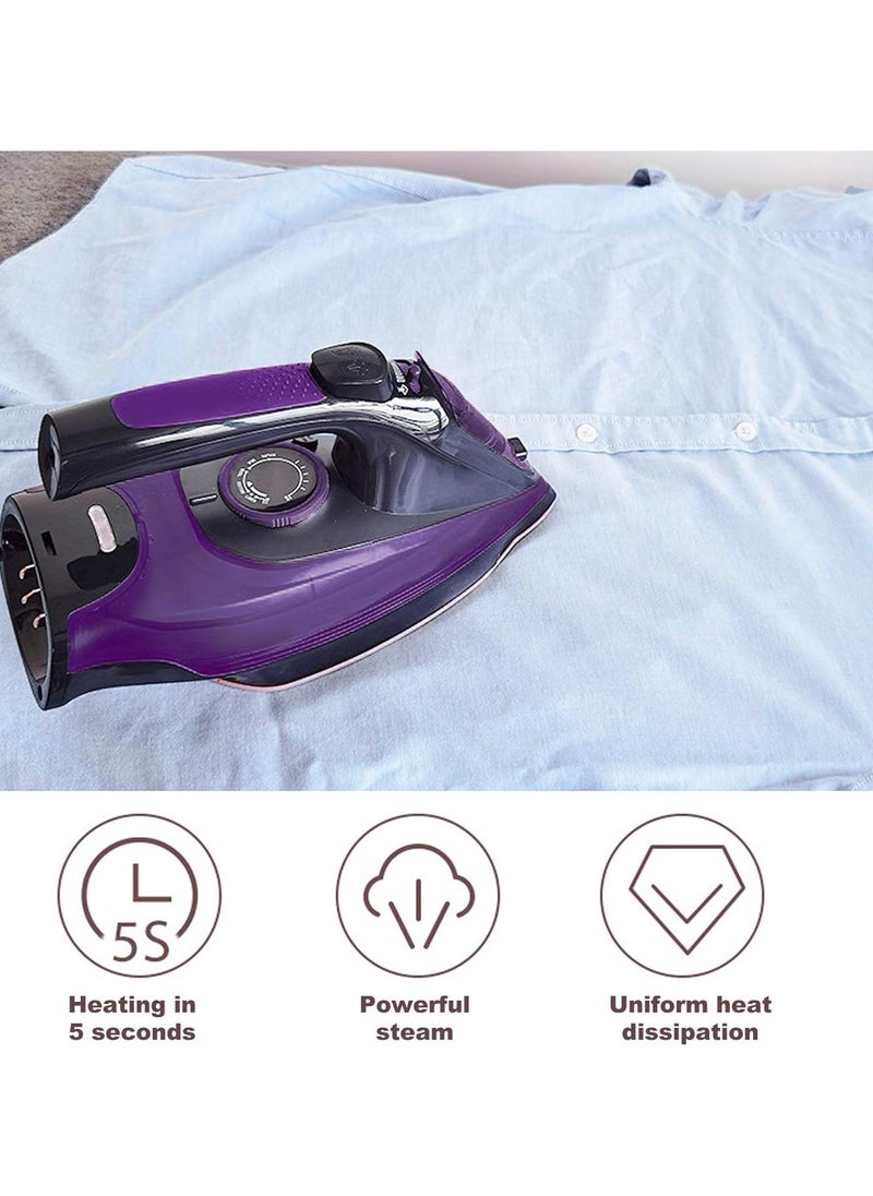 Generic - Cordless Iron,Steam Iron 2400W,Lightweight Portable Steam-Dry Iron for Clothes,Non-Stick Soleplate Home Steam Iron,Anti-drip Iron,Steam Control System,360mL Water Tank(UK Plug) Purple - Image 1